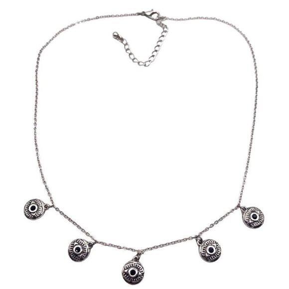 Dainty Antique Silver Evil Eye Pendant Necklace - Picture 1 of 3